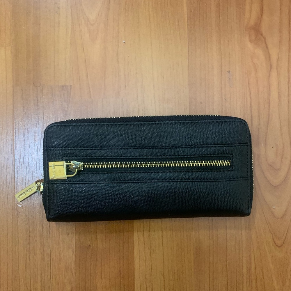 Anne Klein Black Wallet with Gold Lock Detail